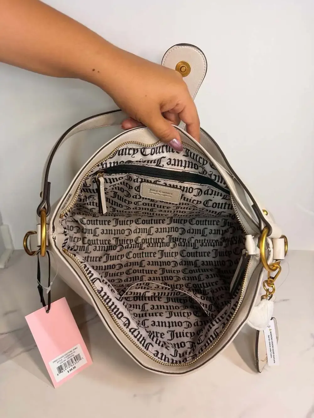 Juicy Couture First Class Couture Hobo Shoulder Bag Crystal White